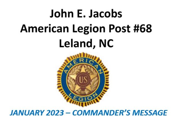 American Legion Post 68 Leland, NC January Commander Video Message