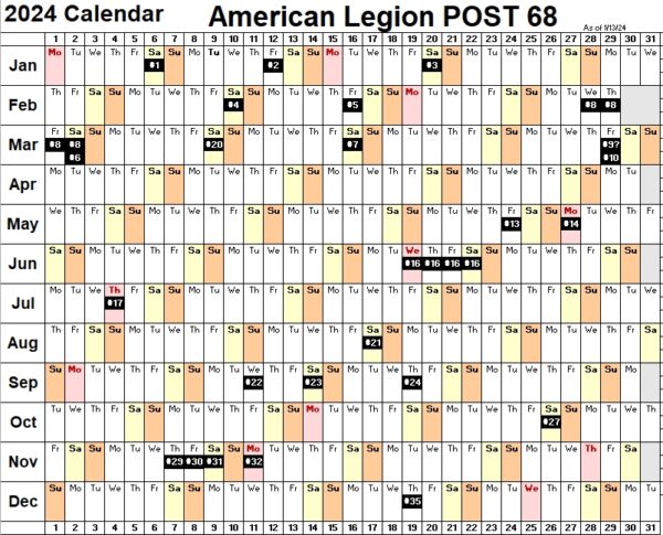 Post 68 calendar